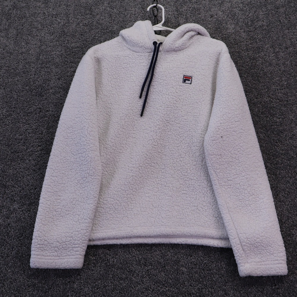 FILA Hoodie Womens Large White Sherpa Fleece Pullover Casual